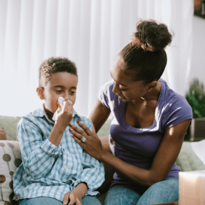 Mother caring for sick child