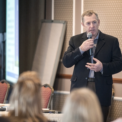 Jim Flett talking to the leaders at KGH during an annual corporate plan development session.