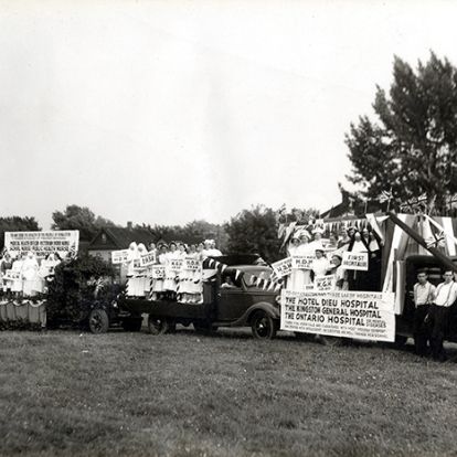 Kingston’s three hospitals partnered with other members of the local health care community to form a collective entry during the City of Kingston's Centennial parade in August 1938.