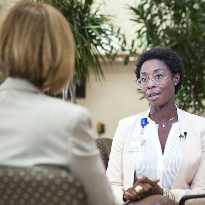 KGH Patient Experience Advisor, Karen Nicole Smith is interviewed by a CBC crew from New Brunswick reporting on the advances made in patient and family centred care at KGH.