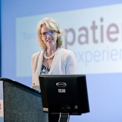 KGH President & CEO addresses delegates at the KGHConnect 2013 Knowledge Exchange: Transforming the Patient Experience event after the keynote address. The event was hosted by Kingston General Hospital in Kingston, Ontario, Canada.