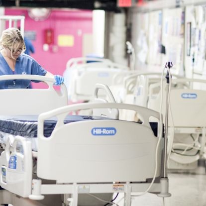 KGH environmental services staff prepare new Hill-Rom Advanta 2 beds for roll-out to patient care areas throughout the hospital.