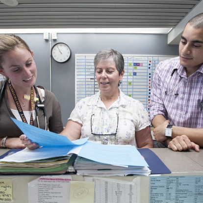 Elder Life Nurse Specialist Kathy Kittner talks about options with residents on Connell 9 to make sure they are aware of Advanced Care Planning.