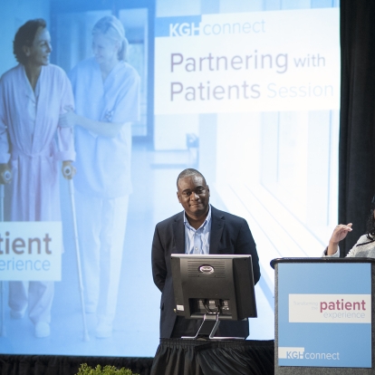 Roslyn Marshall (R) and Anthony Bernard Roberson (L) from Georgia Regents Health System  speak to delegates at the KGHConnect 2013 Knowledge Exchange: Transforming the Patient Experience hosted by Kingston General Hospital in Kingston, Ontario, Canada.