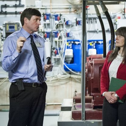 KGH Manager of Plant Operations & Maintenance Gary Greene and MPP Sophie Kiwala tour a mechanical room