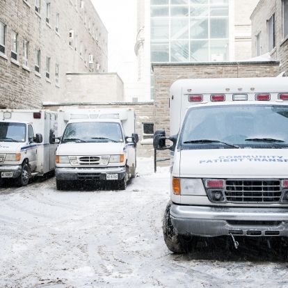 A few vehicles from the Community Patient Transfer Group parked at KGH to facilitate non-urgent patient transfers.