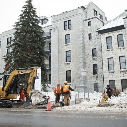 Call it a sign of things to come. A construction crew works on Stuart Street a few months ahead of the infrastructure renewal project set to go this spring.