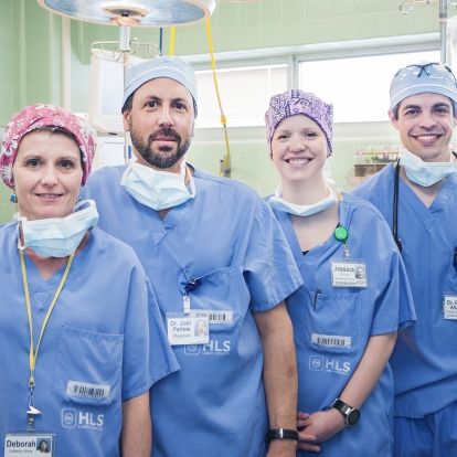 (L-R) Debbie Dumerton-Shore, Dr. Joel Parlow, Jessica McCourt, and Dr. René Allard are part of a ground breaking study investigating the use of Aspirin to protect the heart after surgery.