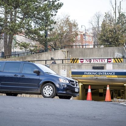 Underground parking garage entrance at Queen's University off Stuart Street.