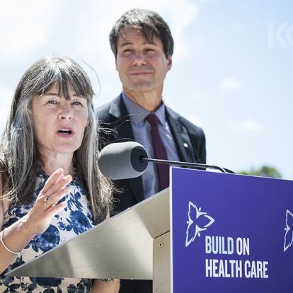 MPP for Kingston & the Islands, Sophie Kiwala addresses guests and the media during the announcement.