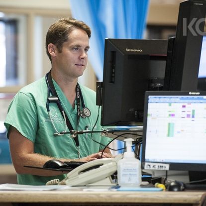 Emergency Physician Dr. Chris Evans enters information into our EDIS system that will be forwarded directly to the CCAC as part of our iCART initiative.