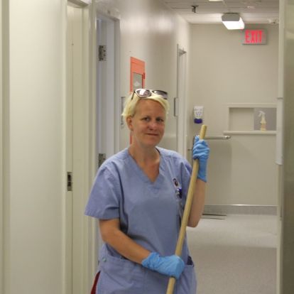 Environmental Services staff doing final deep clean