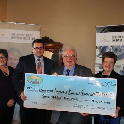 Mayor Harrison (second from right) presents a cheque on behalf of the municipality of Quinte West