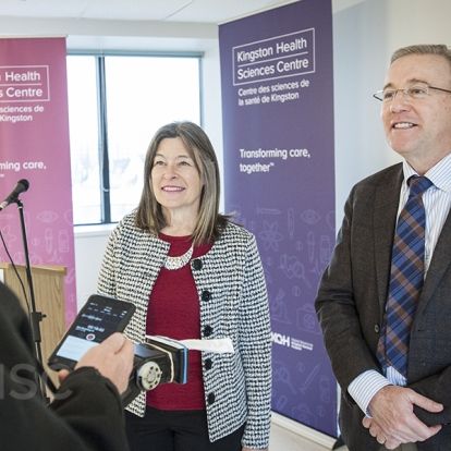 MPP Kiwala and KHSC President and CEO Dr. David Pichora speak to the media after the announcement
