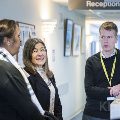 SELHIN Board Chair Hersh Sehdev, MPP Sophie Kiwala and Advanced Practice Physiotherapist John Hope tour the clinic