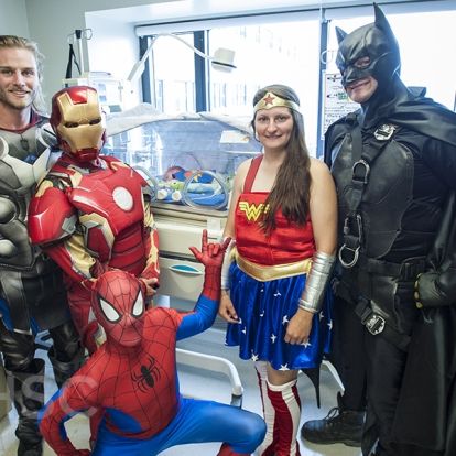 Superheroes from Elite Window Cleaning bring smiles to our youngest patients at our KGH site.
