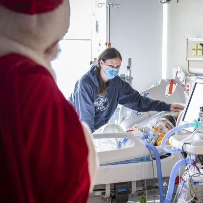 Santa visits pediatric patient