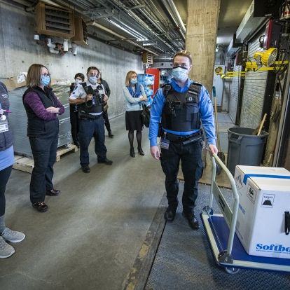 COVID-19 vaccination arrives at the KHSC loading dock