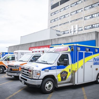 ambulances parked at the KGH site emergency department