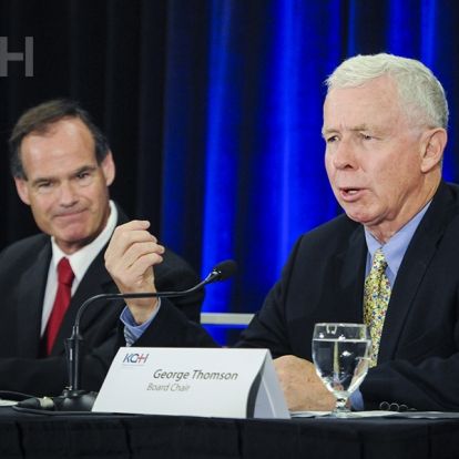 KGH Board Chair George Thomson addresses the media during a press conference