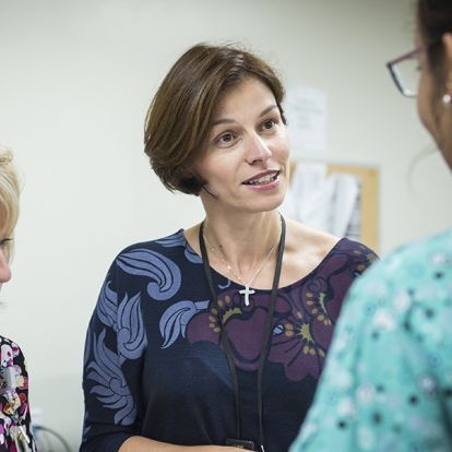 Dr. Glykeria Martou, a physician with with Kingston Health Sciences Centre speaks with a patient about her breast cancer treatment options