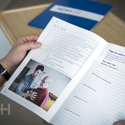 The new guide has spaces set aside for patients and families to write down their notes and questions.