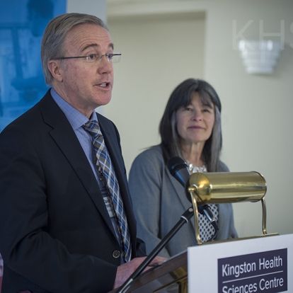 KHSC President and CEO, Dr. David Pichora, speaks to the media and guests during the announcement.
