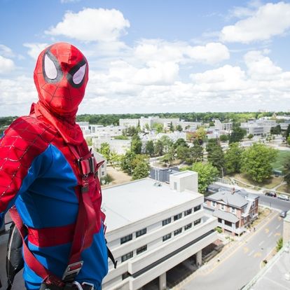 Spiderman window washing at KGH