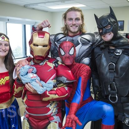 Superheroes from Elite Window Cleaning bring smiles to our youngest patients at our KGH site.