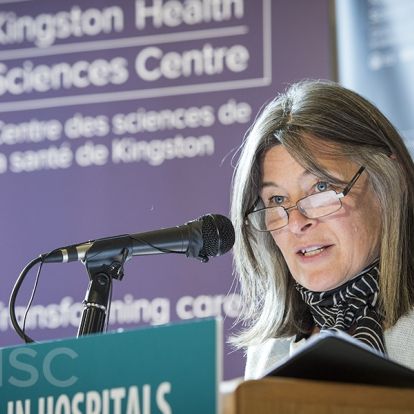 MPP Sophie Kiwala speaks to the media and guests about the Provincial Government and the Ministry of Health and Long-Term Care’s continued support of patients and families in Southeastern Ontario.