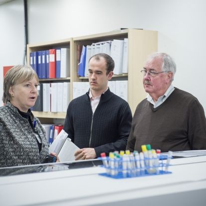 Joyce deVette-McPhail, Director of Clinical Labs, gives redevelopment consultants from Agnew Peckham a tour of our labs, which will be replaced as part of Phase 2 Redevelopment.