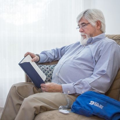 Chemotherapy is delivered by a CADD pump which allows patients to go about their day without being confined to a bed