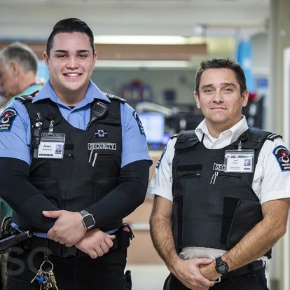 Security guard Jesse Hearon and shift supervisor Jeff Bolton are two of the six Protection Services team members who recently received a humanitarian award for their actions at KHSC.