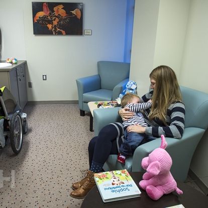 KGH staff member Danna Hull and baby enjoy the quiet and privacy of our new baby friendly space just off the main lobby.