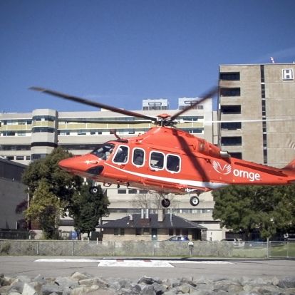 Ornge Air Ambulance landing at the KGH site helipad