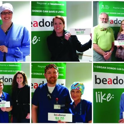 Share it on social media. Staff from across the hospital have been stopping to have their pictures snapped with the beadonor banner in the Atrium.