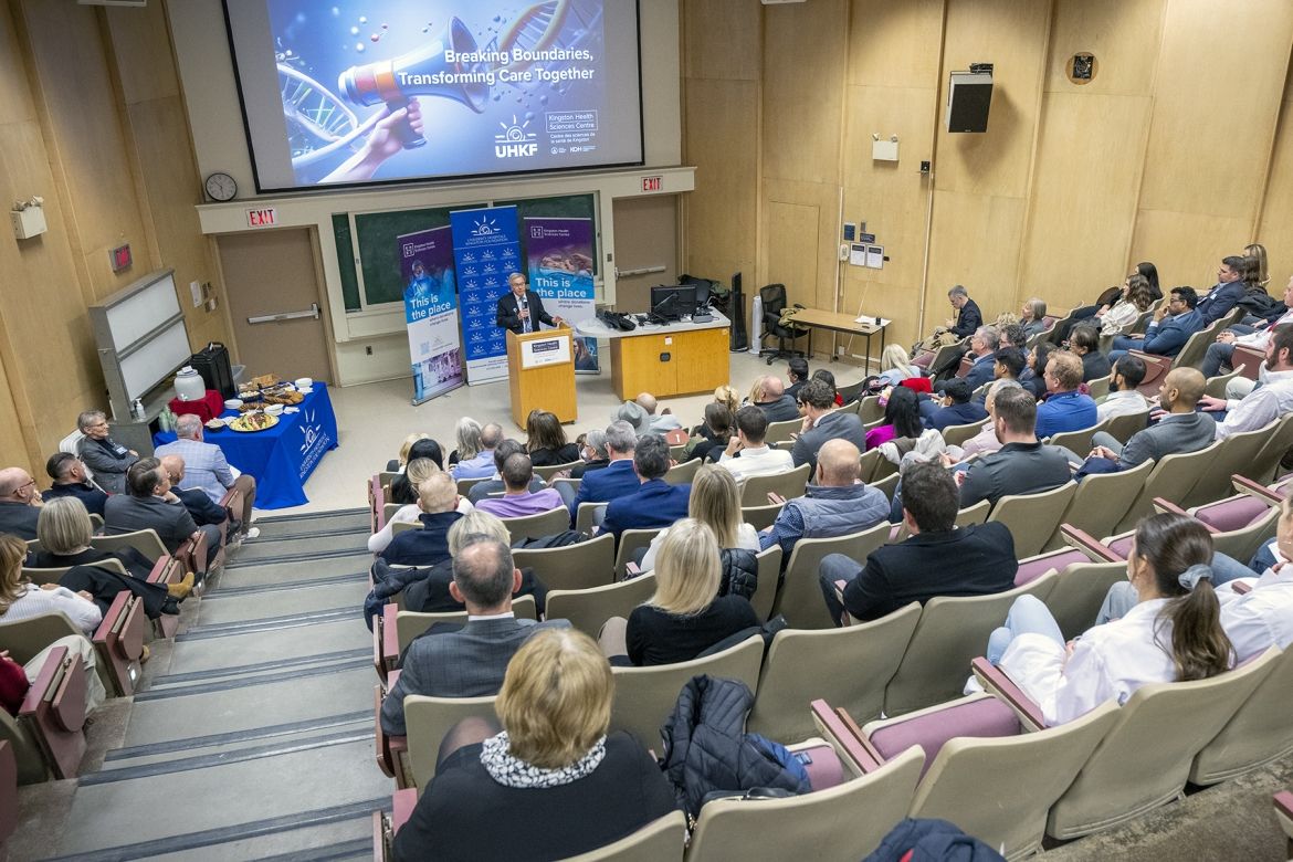 Dr. David Pichora speaks to the attendees of the announcement