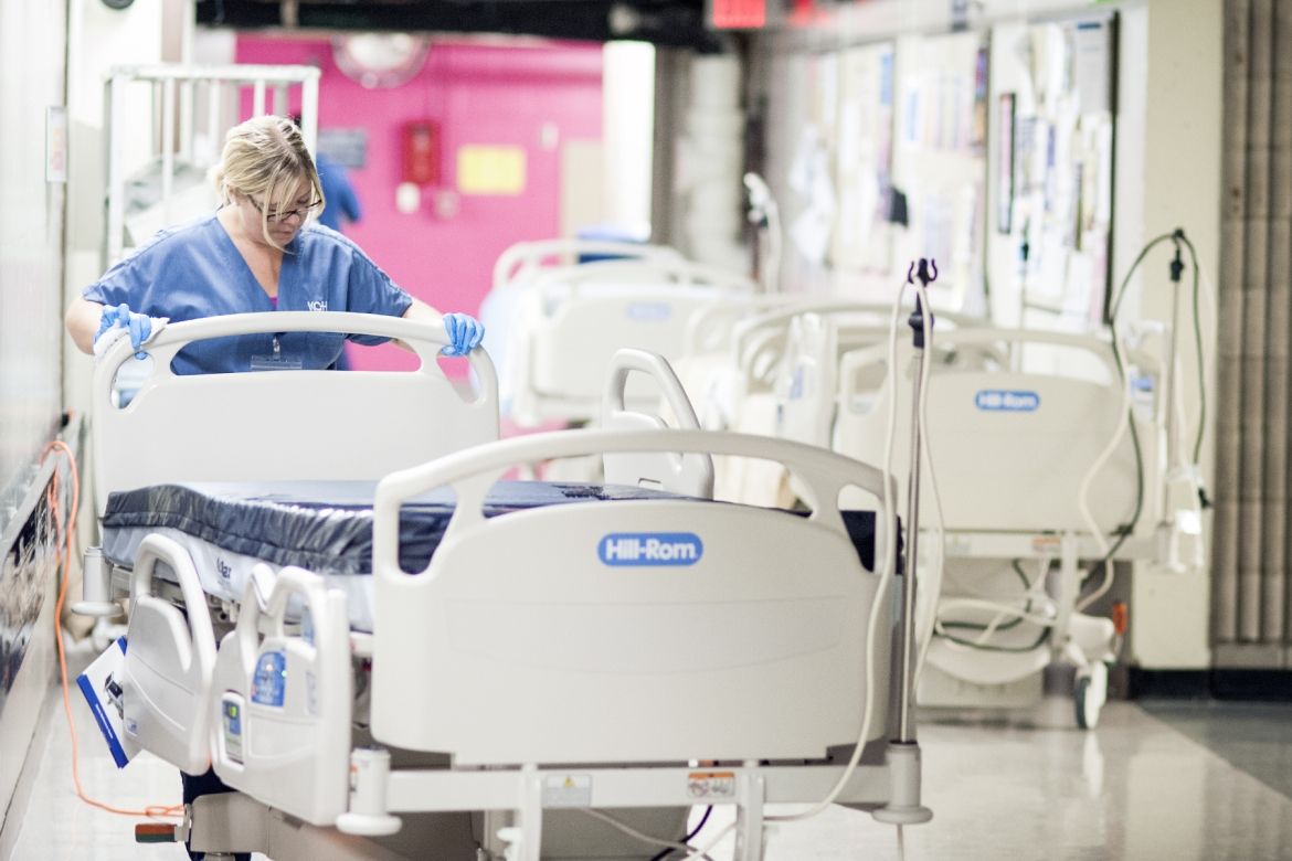 KGH environmental services staff prepare new Hill-Rom Advanta 2 beds for roll-out to patient care areas throughout the hospital.