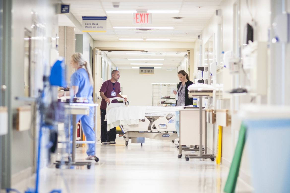 KGH Porting staff help move new Hill-Rom Advanta 2 beds into patient care areas throughout the hospital.