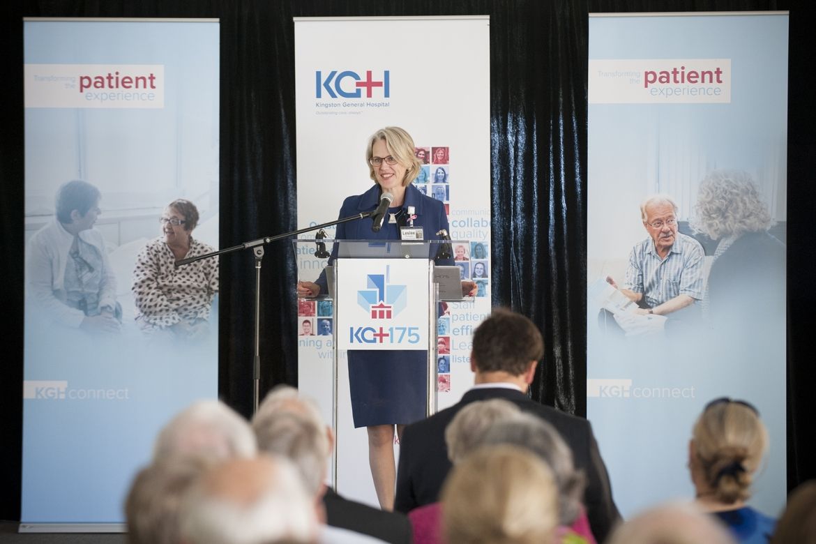 CEO Leslee Thompson has been with KGH since February 2009. She is pictured here welcoming staff and the community at our hospital's 175th Anniversary celebration back in September 2013.