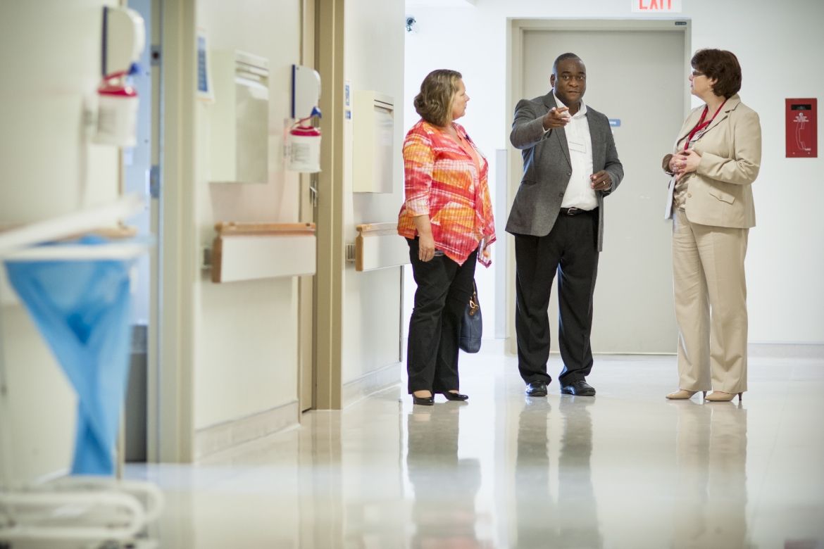 Bernard Roberson from Georgia Regents Health and Angela Morin, a KGH Patient Experience Advisor, talk with Kelli Kitchen, Program Manager at KGH on our newly renovated Neonatal Intensive Care Unit about the new Family Integrated Care model they are helping pioneer.