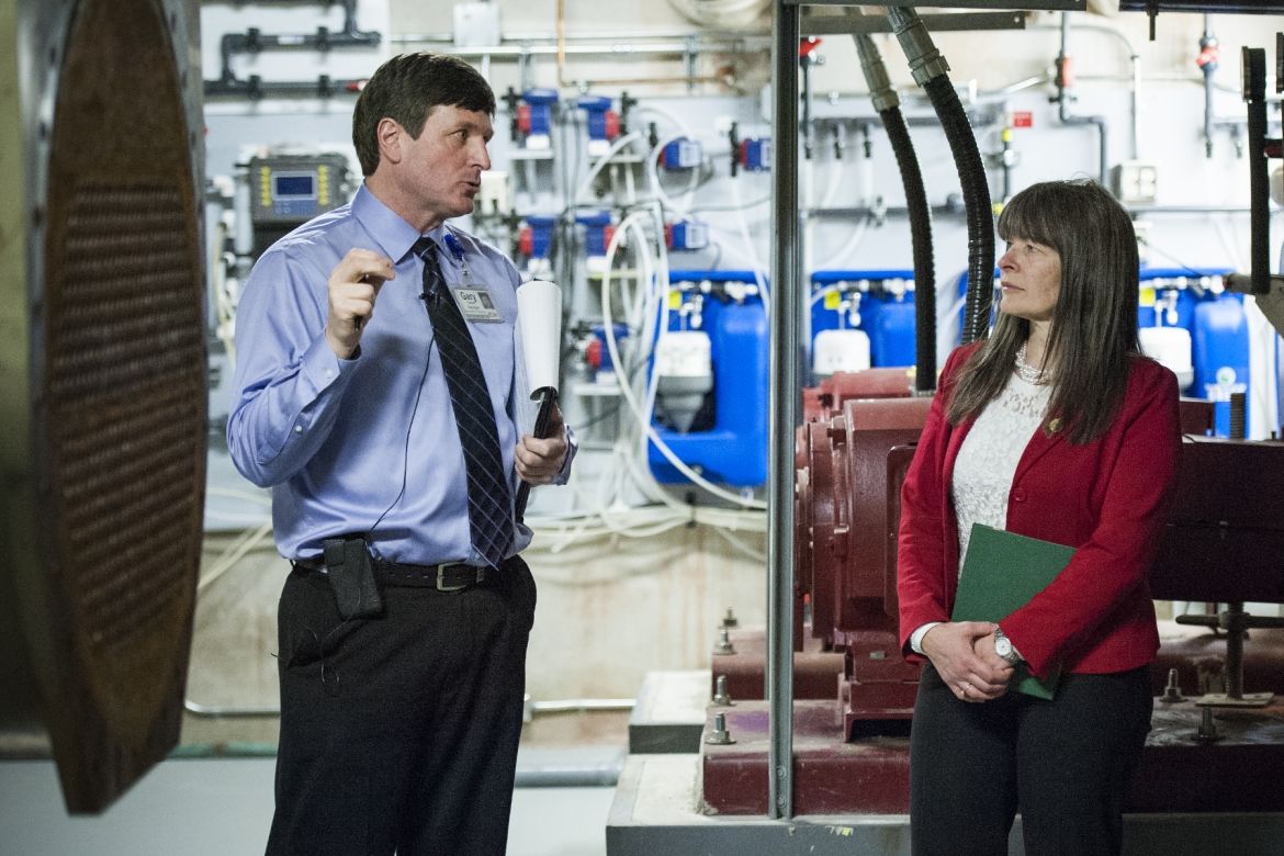 KGH Manager of Plant Operations & Maintenance Gary Greene and MPP Sophie Kiwala tour a mechanical room