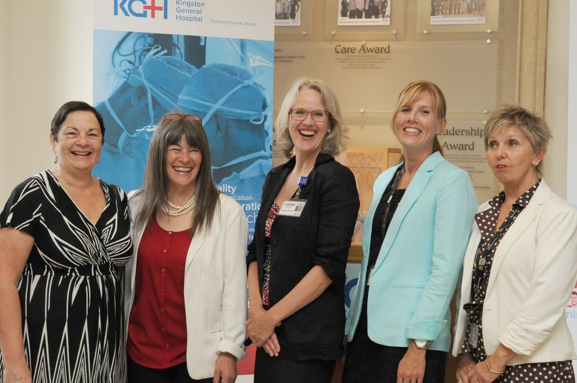 From left: Donna Segal, chair of the South East Local Health Integration Network, Sophie Kiwala MPP for Kingston and the Islands, Leslee Thompson President and CEO at Kingston General Hospital, Krista Wells Pearce director of redevelopment and planning at Hotel Dieu and Cathy Szabo, president and CEO of Providence Care