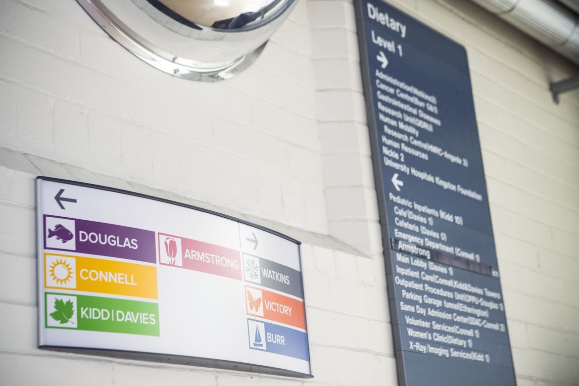 KGH's new colourful wayfinding signs are replacing the old gray and white ones