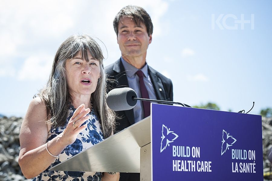 MPP for Kingston & the Islands, Sophie Kiwala addresses guests and the media during the announcement.