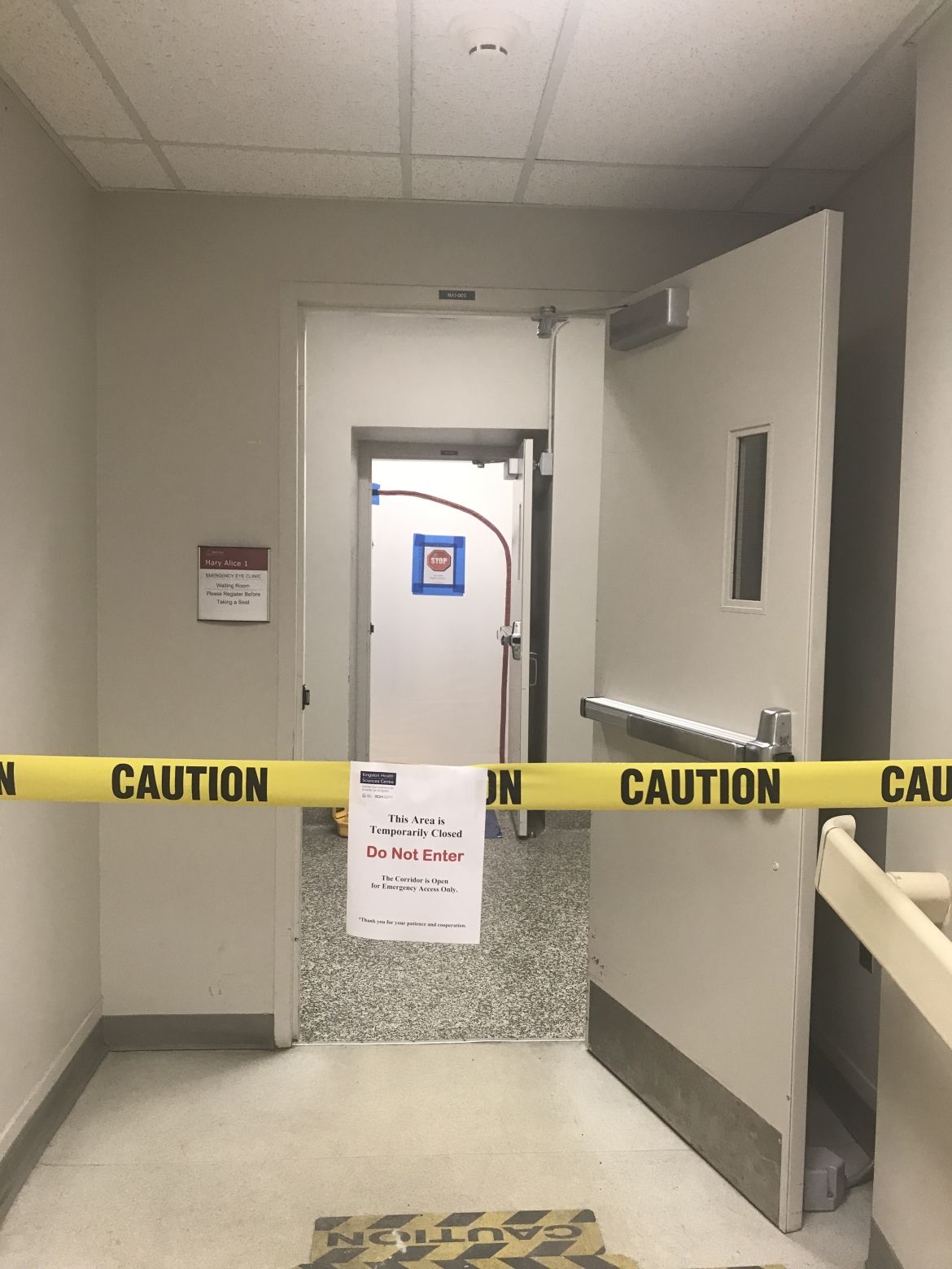 blocked-off clinic entrance