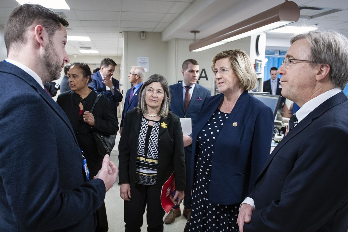 Dr. David Messenger, Head of Emergency, gives MPP Sophie Kiwala, Minister Helena Jaczek and CEO Dr. Pichora a tour of our Emergency Department