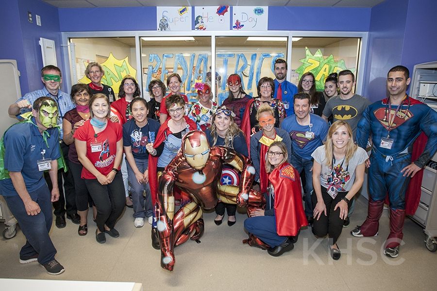 Staff on the pediatrics unit at the KGH site join in the fun and show their superhero colours.
