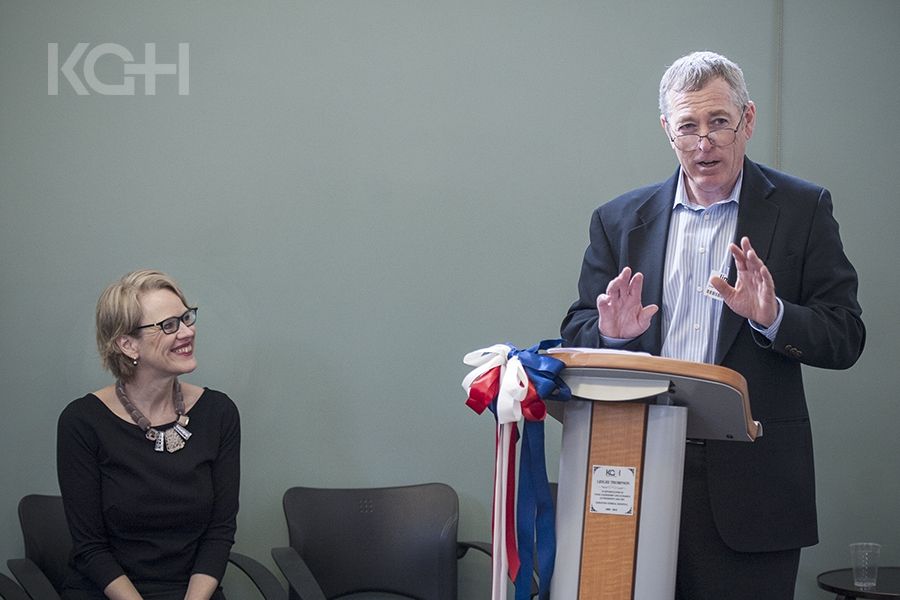 Interim President and CEO, Jim Flett addresses KGH staff during a brief farewell event at KGH.