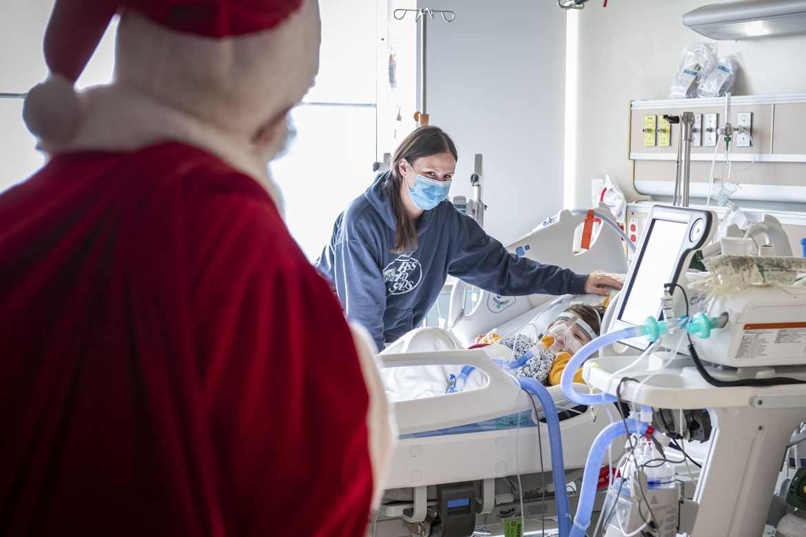 Santa visits pediatric patient